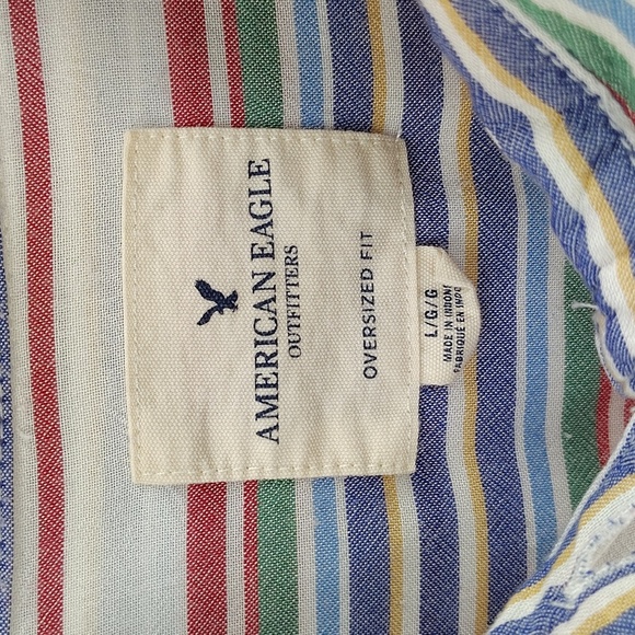 AEO American Eagle button down shirt large multicolor stripe long sleeve women's - Picture 4 of 6